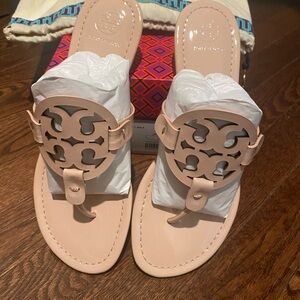 Tory Burch Miller Patent Leather Sandals (sea shell pink)